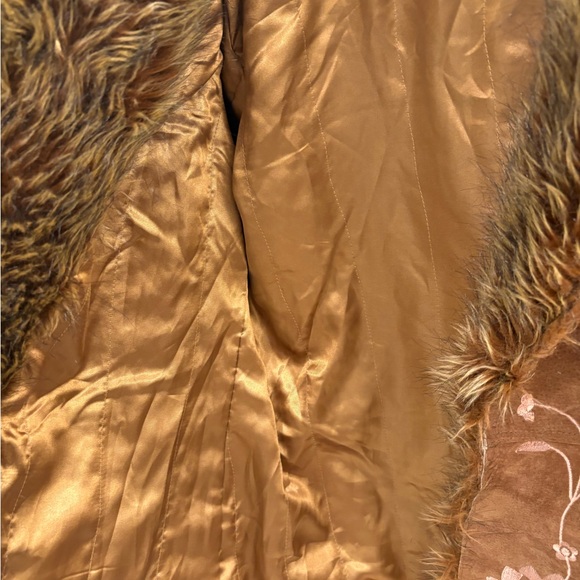 Vintage Y2K Leather Faux Fur Embroidered Together Penny Lane Coat Tag Size 14 - Picture 13 of 16